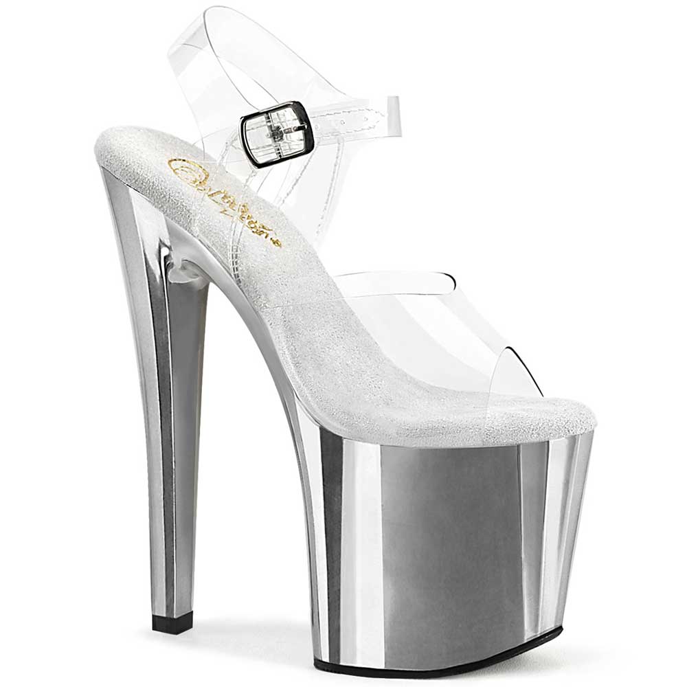 Pleaser - ENCHANT708 Ankle strap sandal, Pole dance shoes - Transparent/Silver coloured